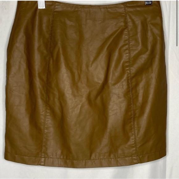 Free People Tan Faux Leather Button Up Skirt - Picture 2 of 3